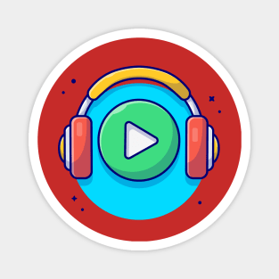 Play Button Icon with Headphones Cartoon Vector Icon Illustration Magnet